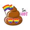 I am hot - Funny Poop with rainbow flag. Cute smiling happy poop with rainbow sunglasses.