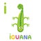 I is for Iguana. Letter I. Iguana, cute illustration. Animal alphabet