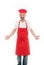 I know Im a masterchef. Bearded mature man in chef hat and apron. Senior cook with beard and moustache wearing bib apron