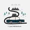 I Love Adventure typography with car, mountains and forest tree.