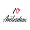 I love Amsterdam typography phrase. Trendy lettering font design, print for stickers, t-shirt, postcard. Vector