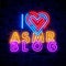 I love ASMR blog in neon style. Autonomous sensory meridian response neon sign, design template, modern trend design