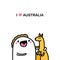 I love australia hand drawn vector illustration in cartoon comic style man hugs kangaroo