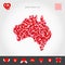 I Love Australia. Red Hearts Pattern Vector Map of Australia. Love Icon Set