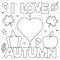 I love Autumn. Coloring page. Black and white vector illustration