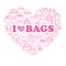 I love bags, fashion bag line icons in heart form