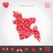 I Love Bangladesh. Red Hearts Pattern Vector Map of Bangladesh. Love Icon Set