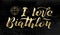 I love Biathlon golden lettering text on black textured background with target, vector illustration