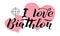 I love Biathlon lettering text on white textured background with target and hearts