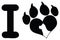 I Love With Black Heart Paw Print With Claws And Dog Head Silhouette Logo Design