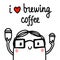 I love brewing coffee hand drawn illustration with barista boy in glasses with two cups of coffee minimalism for card