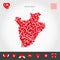 I Love Burundi. Red Hearts Pattern Vector Map of Burundi. Love Icon Set