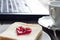 I love business workplace concept with laptop breakfast jam heart shape and coffee
