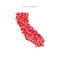 I Love California. Red Hearts Pattern Vector Map of California