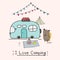 I Love Camping Concept With Cute Bear And Camping Car.