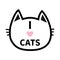 I love cats heart Text lettering. Black cat head face contour silhouette icon. Line pictogram. Cute funny cartoon character. Kitty