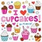 I Love Cupcakes Notebook Doodles Vector Elements