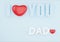 I love dad font 3d rendering red heart shape on blue background. Concept father`s day card