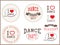 I love dance, dance academy, dance party - elements, sign, stickers, card, templates, emblems, icons