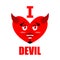 I love devil. Symbol of heart and demon with horns. Red Satan. P