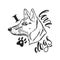 I love dogs. Handwriting phrase with hand drawn monochrome dog in sketch style. Typography design. Vector illustration EPS 10