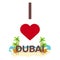 I love Dubai. Travel. Palm, summer, lounge chair. Vector flat illustration.