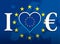 I love Europe and Euro currency, flag, illustration with euro symbol