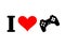 I love games. Heart and gamepad. Logo for players in console.