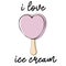 I love ice cream. Outline heart shaped ice cream isolated on white background