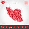 I Love Iran. Red Hearts Pattern Vector Map of Iran. Love Icon Set