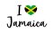 I love jamaica. illustration with flag in heart and font. Logo for welcome, travel and patriotism. Sticker for music festival and