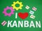 i love kanban, software scrum agile board with paper tasks, closeup