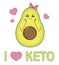 I love keto. Happy cartoon character of avocado