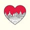 I love Kiev. Red heart and famous buildings