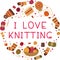 I love knitting flat vector greeting card template.