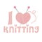 I Love knitting. Hand written text with heart shaped yarn and needles