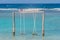 I love Landhoo sign on the swing in the ocean the name of the tropical island Landhoo at Noonu atoll