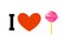 I love lollipop. Heart and candy on stick. Emblem for lovers of