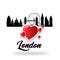 I love London, England, Greeting card for graphic design, website, banner.