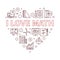 I Love Math concept vector line heart-shaped banner - Mathematics illustration