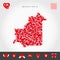 I Love Mauritania. Red Hearts Pattern Vector Map of Mauritania. Love Icon Set