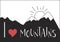 I love Mountains. Outdoor vector illustration with mountain ridge, red heart and hand drawn text