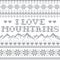 I love mountains vector seamless gray pattern, Fair Isle style traditional cross-stitch design - hike, ski and snowboard concept
