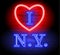 I love NY letter for design and decoration.Neon style sign illustration. New York with heart logo. Illustration for t shirt printi