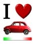 I love old small italian car. Heart and red Italian flag