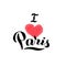 I love Paris typography print. Trendy lettering design. Print for t-shirt, postcard, souvenir, bag. Vector