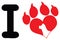 I Love With Red Heart Paw Print With Claws And Dog Head Silhouette Logo Design.
