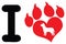 I Love With Red Heart Paw Print With Claws And Dog Silhouette Logo Design