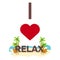 I love Relax. Travel. Palm, summer, lounge chair. Vector flat illustration.