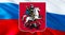 I love Russia city on Russian Federation flag design. Moscow Flag Background for Russian Holidays, 3d rendering. Moscow Flag